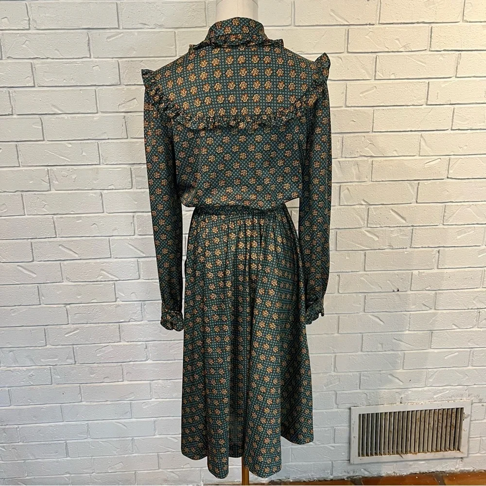 Vintage 70s 80s Floral Ruffle Midi Dress Womens medium - Picture 7 of 11